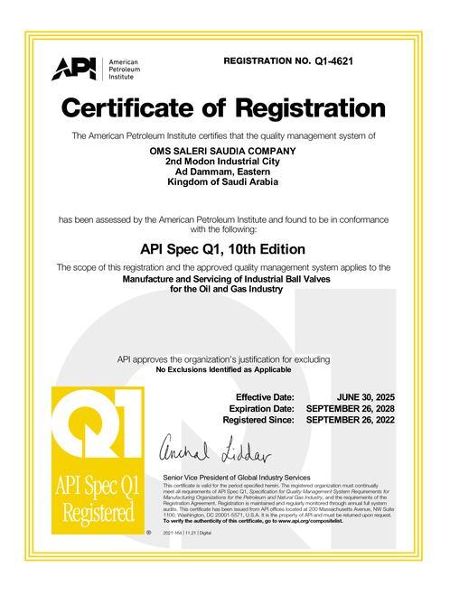 API Q1 certificate